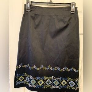 Ann Taylor Black Skirt with Blue and Green Embroidery